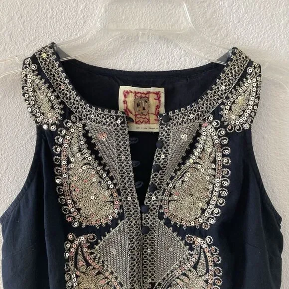 Free People Dress Women's Size 0 Black Gold Shift Sequined Fairy Whimsigoth - Picture 3 of 16